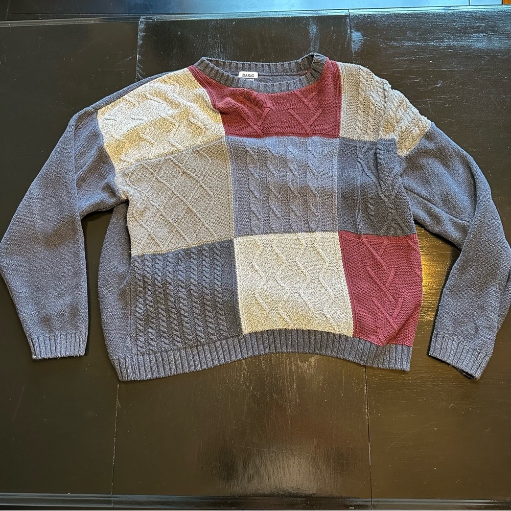 Vintage Basic Concepts XXL SHORT American Made Colorblock Gray Maroon Crewneck